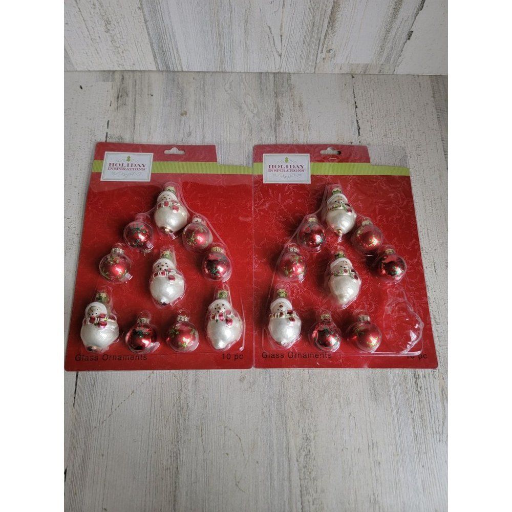 Holiday Inspirations mini blown glass snowman red ornament Xmas‎ set